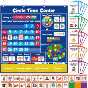 Circle Learning Time Center Pocket Chart Calendar Set, Educational Pocket Chart Learning Shape, Color Classroom Pocket Chart-Number Pocket Chart Wording Rhyme Pictures Pocket Chart
