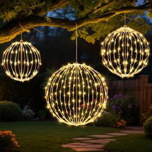 Christmas Decorations, 3-Size LED Light Ball Set (21/16/11 Inch), 8 Modes & Auto Timer, Waterproof, Indoor/Outdoor Large Foldable Ornaments for Tree, Yard, Party(Warm White)