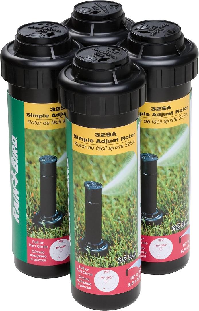 4 x Rain Bird 32SA/4PKS Simple Adjust 32SA Gear Drive Rotor, Adjustable 40 - 360 Pattern, 19' - 32' Spray Distance, 4-Pack