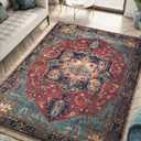 Keen Home Design 4x6 Rug - Machine Washable Area Rug with Non-Slip Backing, Ideal for Living Room, Dining Room, Bedroom - Vintage, Easy Clean, Durable, Low Pile Rug - (4' x 6') (Navy Blue/Red)