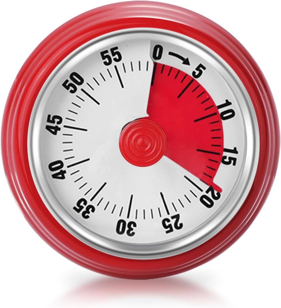 Visual Timer, Teeloray 60-Minute Countdown Timer, Kitchen Timer with Magnetic Base, Mechanical Clockwork, Ringer Alert, Time Management Tool for Children and Adults, Study/Work/Cooking (Red)