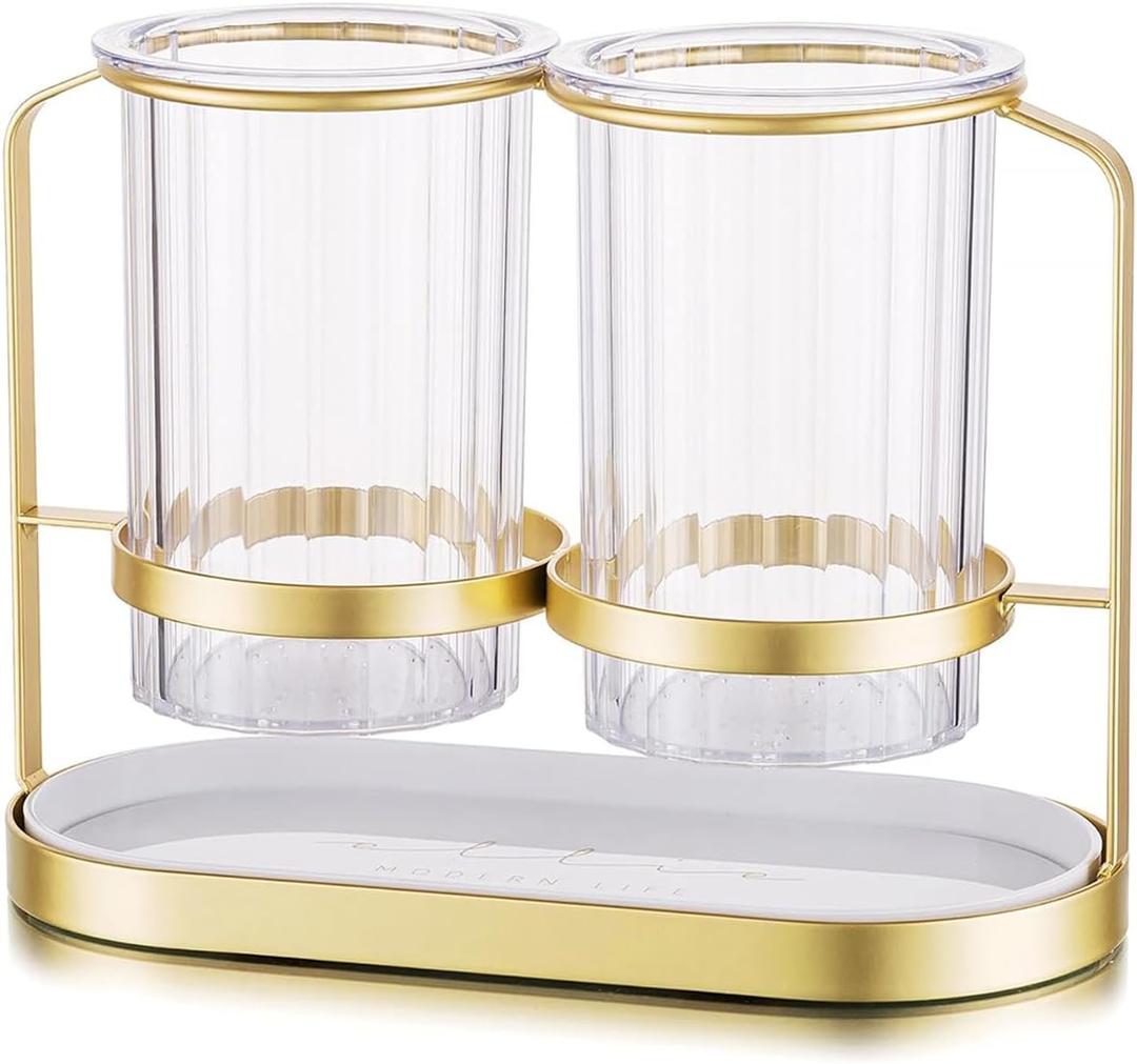 Utensils Silverware Holder with Metal Bracket, Cutlery Caddy, Flatware Spoon Fork Knife Tabletop Organizer for Party Kitchen Dining Room - Gold