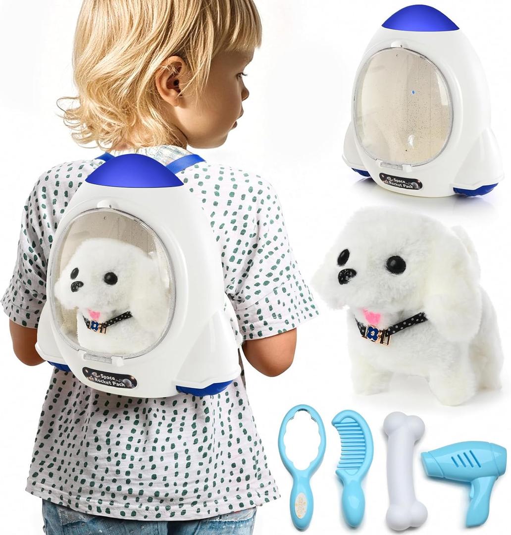 WorWoder Electronic Interactive Plush Puppy - Battery Operated Mechanical Walking Little Pet Dog with a Cute Bag, Barking, Tail Wagging, Stretching Companion Animal for Toddlers & Kids