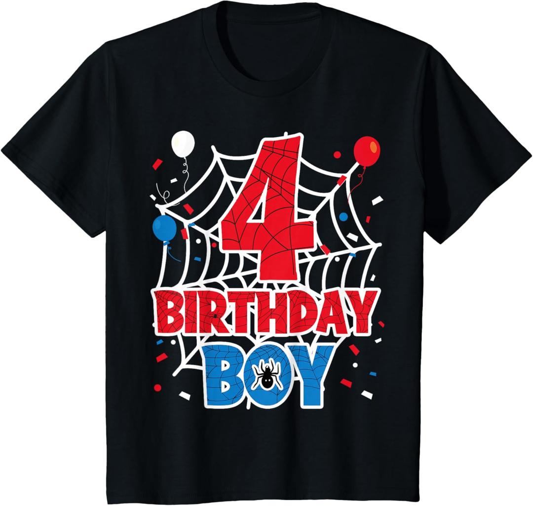 Kids Spider Web 4 Year Old Birthday Boy T-Shirt, 4T, 2T