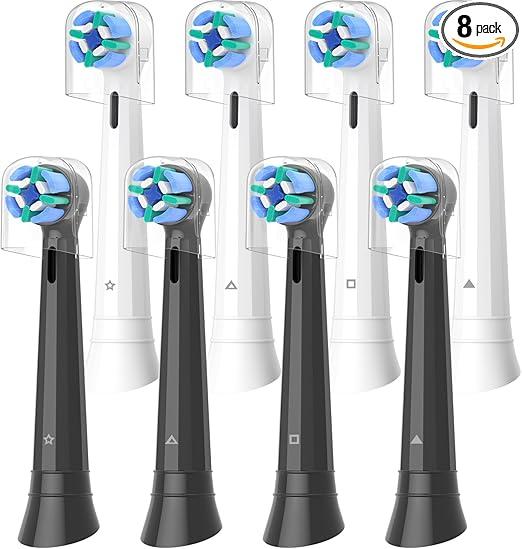 iO Replacement Toothbrush Heads Compatible with Oral B iO 3/4/5/6/7/8/9/10 Electric Toothbrush (4 White + 4 Black, Pack of 8)