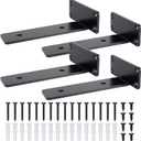 6 Inch Floating Shelf Bracket, Hidden Heavy Duty Hardware Shelf Bracket for Supporting Wooden Shelves with Black Powder Coating, 2 Pack