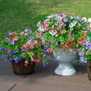 Ivydale Artificial Faux Pansies Plants Flowers for Outdoor Outside Fall Decor, 12 Bundles UV Resistant Look Real Fake Silk Colorful Mums for Home Planter Front Door Porch Patio Decoration (Purplepink)