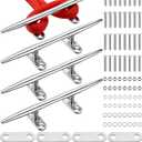 8"/10"/12" Boat Cleats, 316 Stainless Steel Open Base Marine Dock Rope Cleats with Backing Plates and Two Types Screws, Compatible with Kayak, Yacht, Pontoon, Nautical Decor