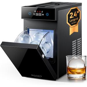 Ecozy 2.4" Clear Ice Ball Maker Countertop with CrystalFlux Technology, Minimal Footprint Sphere Ice Maker with 8H Timer, 1 pcs in 40 Mins, 32 pcs/Day, Self-Cleaning for Home Bar Whiskey & Bourbon