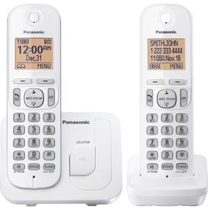 Panasonic Cordless Phone, 1.6" Backlit Display, Call Block, Speakerphone, 10 Hours Talk Time, 2 Handsets - KX-TGC202W (White)