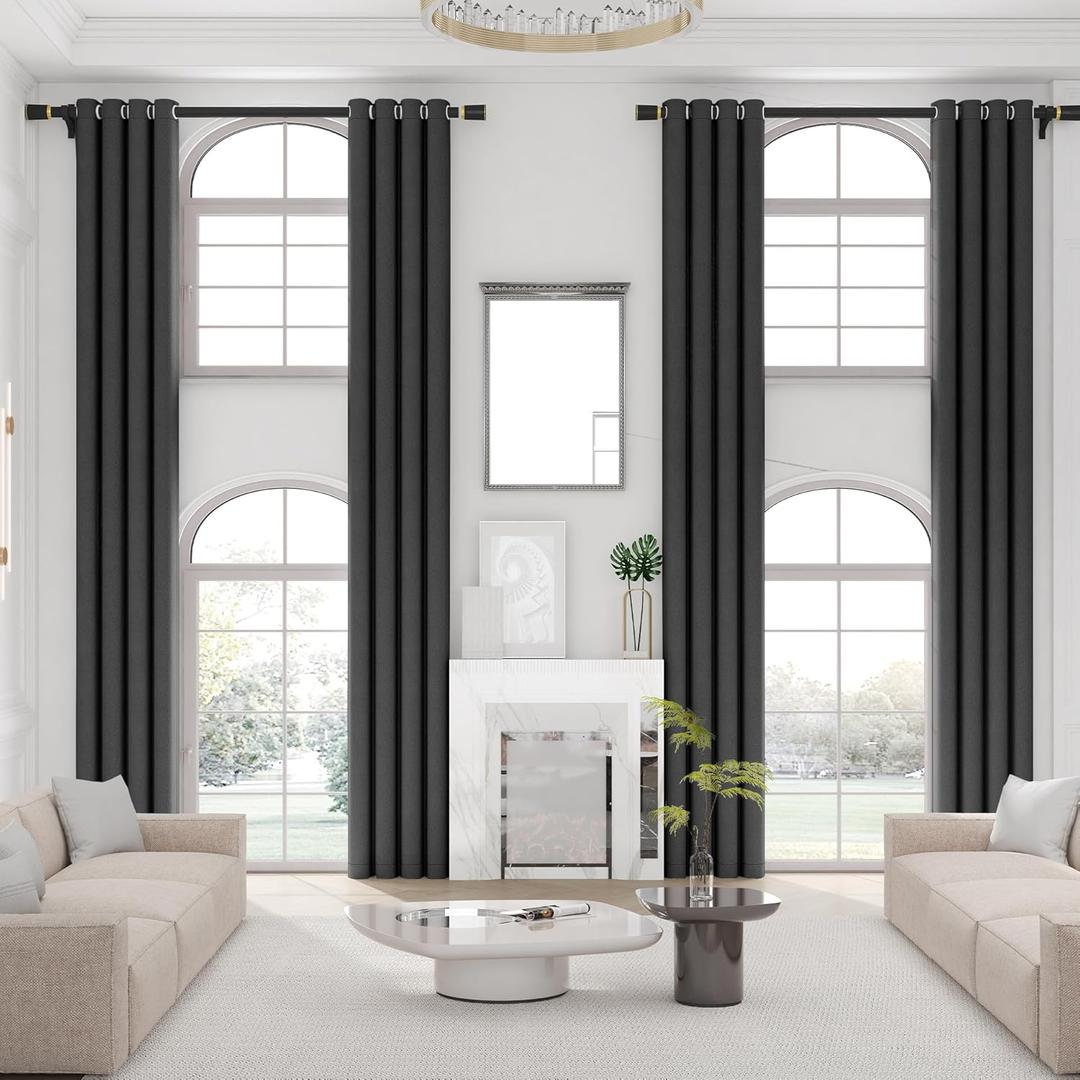Extra Long Grommet Blackout Curtain, Room Darkening High Ceiling Window Curtains for Loft and Living Room (1 Panel, Black, 52"x204")