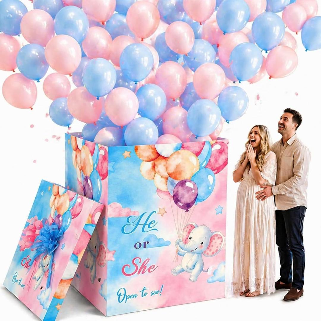 Kolldenn 35 Inch Giant Gender Reveal Gift Box Kit for Baby Shower Party, 23 Count