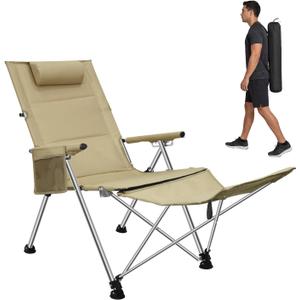 Reclining Camping Chair with Foot Rest,5-Position Adjustable Camping Lounge Chair,Folding Beach Chair with Carry Bag,Supports 330 lbs