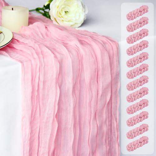 Dekafri Pink Cheesecloth Table Runner 10 Pack 120 Inch Light Pink Cheese Cloth Table Runner 10ft Long Gauze Table Runners for Wedding Decor Bridal Shower Baby Shower Party Table Decorations