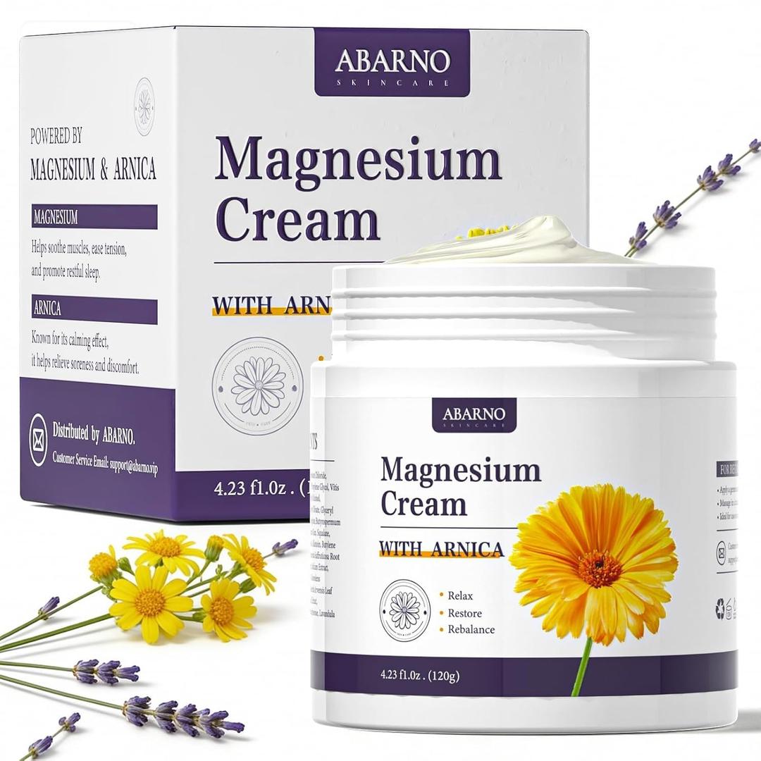 Magnesium Cream & Arnica Compound Blend, Sleep Support & Stress Relief, Post-Workout Muscle Relief, Fast-Absorbing Non-Greasy Unscented Body Balm for Legs, Arms & Full Body,Bedtime Routine, 4.23 oz