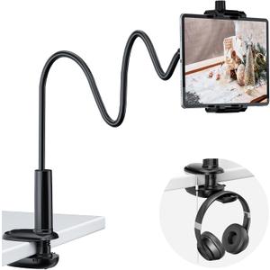 KDD Gooseneck Tablet Stand, 360 Adjustable Phone & iPad Holder for Bed and Desk, Flexible Arm Mount Clip for Video Recording, Bedside & Headboard Clamp for iPad Pro 12.9, Mini, Switch (Regular)