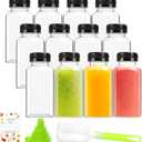 12Pcs 8 Oz Plastic Juice Bottles, Reusable Juice Containers with Black Tamper Proof Lids, Brush, Funnel and Labels, Clear Water Bottles for Juicing, Smoothie and Homemade Beverages