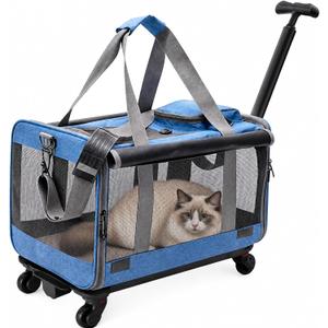 Rolling Cat Carrier with Detachable Wheels, Soft Sided, Blue