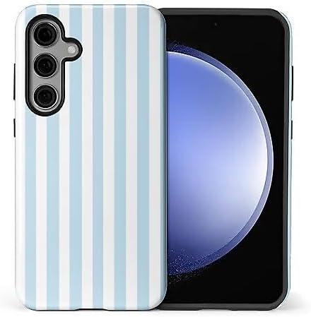 Compatible with Samsung Galaxy S24 Plus Glossy Case for Girl Boy Full Body Design Soft Silicone Drop Shock Scratch Protection Crazy Pattern Blue and White Stripes Geometric Vertical Line