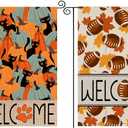 2 x 2Pcs Fall Garden Flag 12x18 Inch Double Sided Outside, Welcome Autumn Black Cat Football Pumpkin Seasonal Yard Outdoor Flag Decor, Set of 2