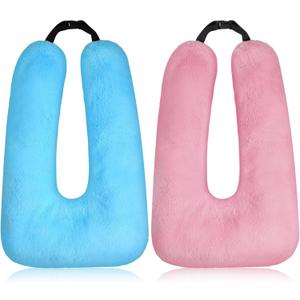 Barydat 2 Pcs Car Travel Pillow for The Back Seat 28 x 18 in Sleeping Reading Pillows for Distance Travel Car Cushion for Kids Adults Head and Body Support U Shaped Pad(Pink, Blue)