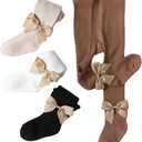 Baby Girl Tights Toddler Cable Knit Tights with Bow Seamless Mesh Leggings Stockings Infant Cotton Pantyhose (0-6 Months, 4 Pack-bow(black+coffee+khaki+white))