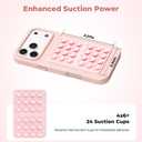 4 x (4 Pack) Silicone Octo Cup Buddy Suction Phone Grip Mount, Hands-Free Sticky Phone Holder with 24 Suction Cups, Strong Grip for Selfies & Videos, Adheres to Mirrors, Tiles & Smooth Surfaces (Light Pink & Clear & White & Black)