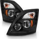AmeriLite Black [Extreme LED High/Low Beam] 6000K Replacement Headlights Set For Volvo VNL/VNX - Driver and Passenger