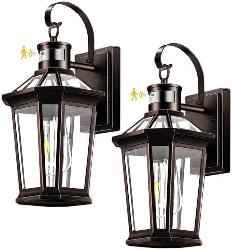 VIANIS Motion Sensor Outdoor Lights, 2 Packs Oil Rubbed Bronze Dusk to Dawn Outdoor Wall Lights Exterior, 100% Anti-Rust Aluminum Front Porch Wall Lantern, Modern Outdoor Wall Sconce for House, E26