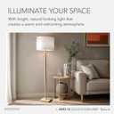 Adesso Floor Lamp with Natural Rubberwood Base and White Linen Lampshade 3-Way Adjustable Brightness, Lamp for Bedroom, Living Room, and House Dcor, 58.5 x 16
