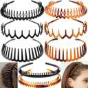 ULTIMUTE 8 PCS Fashion Effortless Plastic Headbands with Teeth Comb Black Skinny Headbands No Slip Hair Accessories Bands for Women Men Teen Girls, Amber&Bright Black