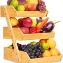 Golden Nature Fruit Basket - 3-Tier Bamboo Fruit & Vegetable Storage Organizer for Kitchen Counter - Lightweight & Easy Assembly - Countertop Stand Holder Bowl with Included Screws