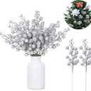 2 x Haneye 14 Pack 7.8 Inch Christmas Sliver Berry Stems for Christmas Tree, Glitter Berry Picks, DIY Wreaths, Crafts, Home & Wedding Decorations
