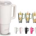 OOD OniVerso 40 oz Stainless Steel Insulated Tumbler with Handle and Straw, Iced Coffee Cup Holder for Disposable Cups, Leak Proof Tumbler, Metro Fog (White)