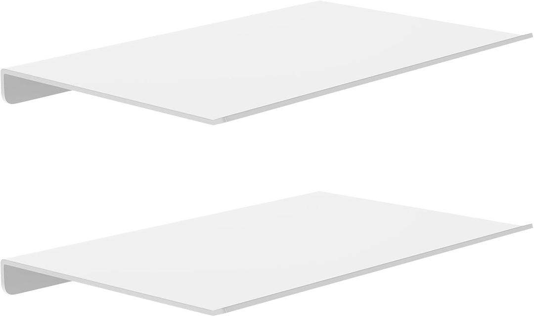 MKO 8" Small Floating Shelves for Wall, Metal Wall Mounted Shelf for Bathroom, Bedroom, Living Room, Kitchen, Little Hanging Shelves for Books/Storage/Room Decor 2 Packs, White