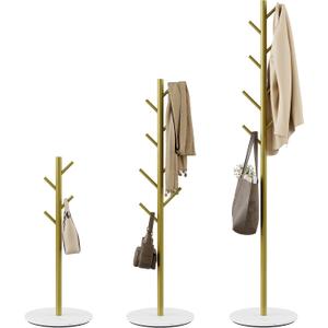 Coat Rack with 8 Hooks, 3 Adjustable Heights, Modern Hall Tree, Sturdy Metal Clothes Stand with Sintered Stone Base for Entryway, Office, Bedroom, for Coats, Hats, Handbags and Scarves, Gold