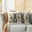 Easter Bunny Pillow Covers 18x18 Inch Set of 2 Polka Dot Brown Rabbit Bowknot Print Spring Holiday Decorative Throw Pillowcases Outdoor Seasonal Farmhouse Cushion Cases Decor for Sofa Couch Bed