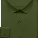 JEMITOP Men's Stretch Wrinkle Free Dress Shirt Formal Prom Wedding Long Sleeve Button Down Shirts (Green, M)