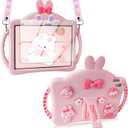 for iPad 10th Generation Case 10.9 Inch 2022 Kids Girls for iPad A16 Case 11th Generation 2025 with Screen Protector Shoulder Straps Handle Cute Rabbit Soft Silicone Tablet Cover-Pink