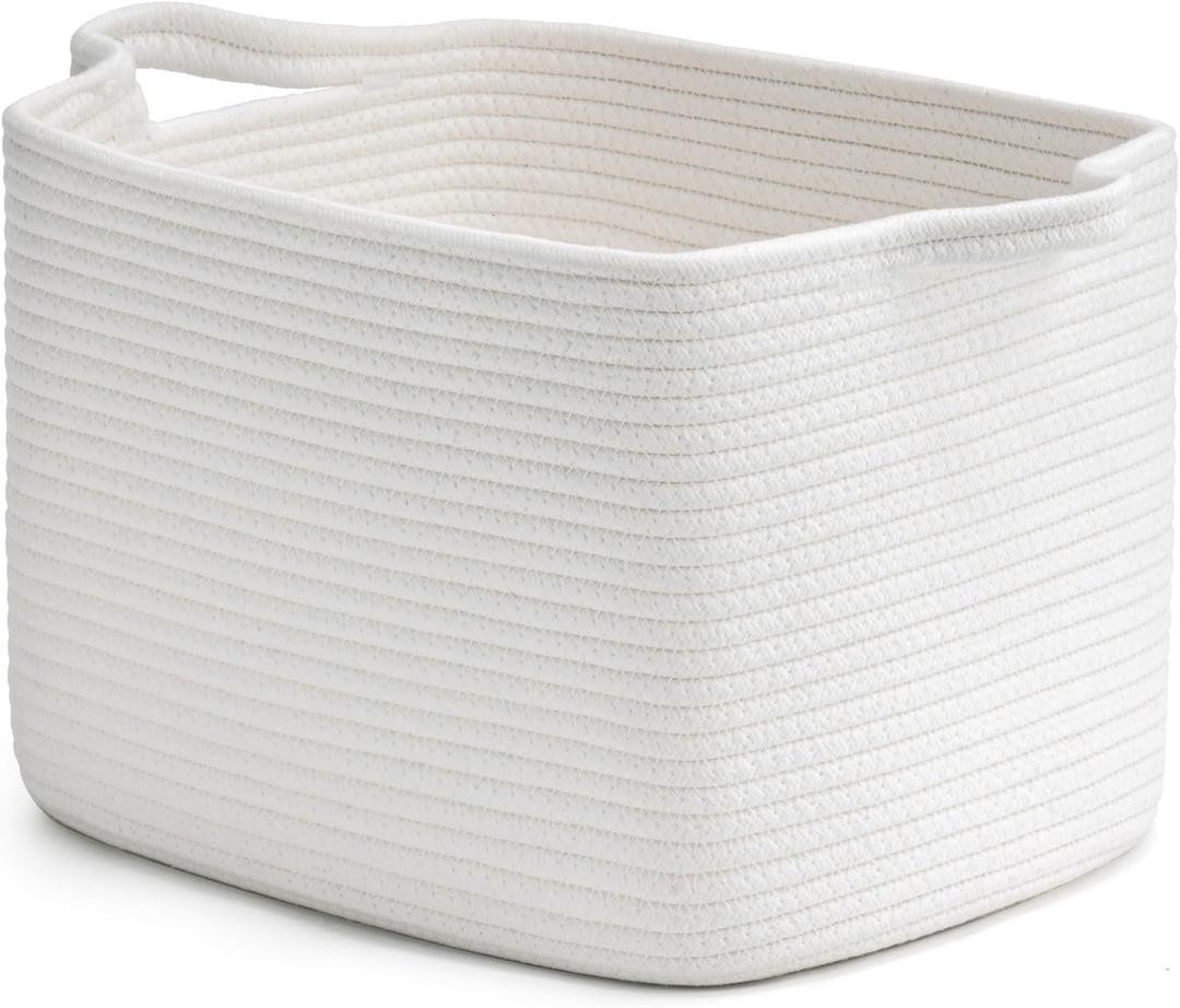 INDRESSME White Woven Storage Basket, Baby Gift Baskets for Nursery, Clothes Organizer for Shelves, Small Laundry Basket, Decorative Bin for Toys, Books, 13 x 10 x 9 inches
