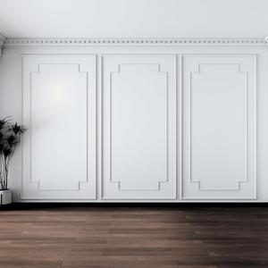 Pangdam 3 Set Peel and Stick Wall Molding Kit Scalloped Wainscot Wall Panel Premade Accent Molding Wainscoting Ready to Assemble Wainscoting Panel for Home Decor (108''x50'',96''x37.5''Elegant Style)