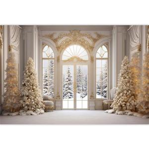 Elegant Christmas Backdrop 10x8ft Fabric Christmas Backdrops for Photography Winter Party Decoration Backdrop Winter Snowscape Window Photos Family Xmas Pictures White Xmas Background