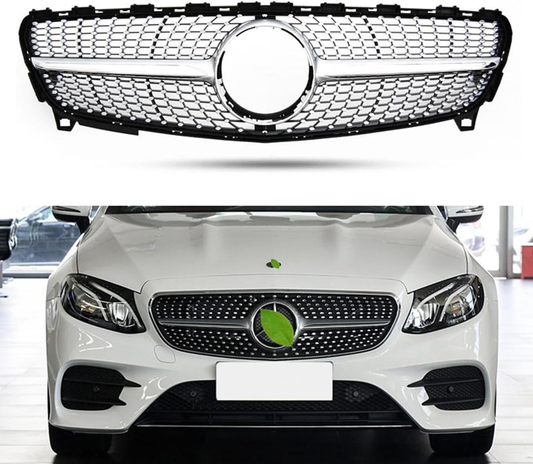 Diamond Bumper Grille Compatible with 2005 2006 2007 2008 Mercedes Benz W164 ML-Class ML320 ML350 ML500 ML550 ML63 AMG Upper Mesh Bumper Grille chrome
