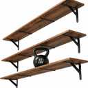 WOPITUES Floating Shelves for Wall 48W x 8D, Long Wall Mounted Shelves Set of 3, Wood Book Shelves Decor, Farmhouse Display Shelf for Bedroom, Living Room, Laundry Room, Kitchen, Bathroom, Brown