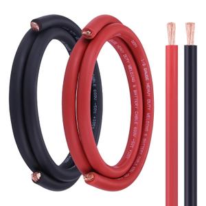1/0 Battery Cable, 5FT Red + 5FT Black 1/0 Welding Cable, Stranded Oxygen-Free Pure Copper Wire for Automotive, Battery, Solar, Marine and Generator