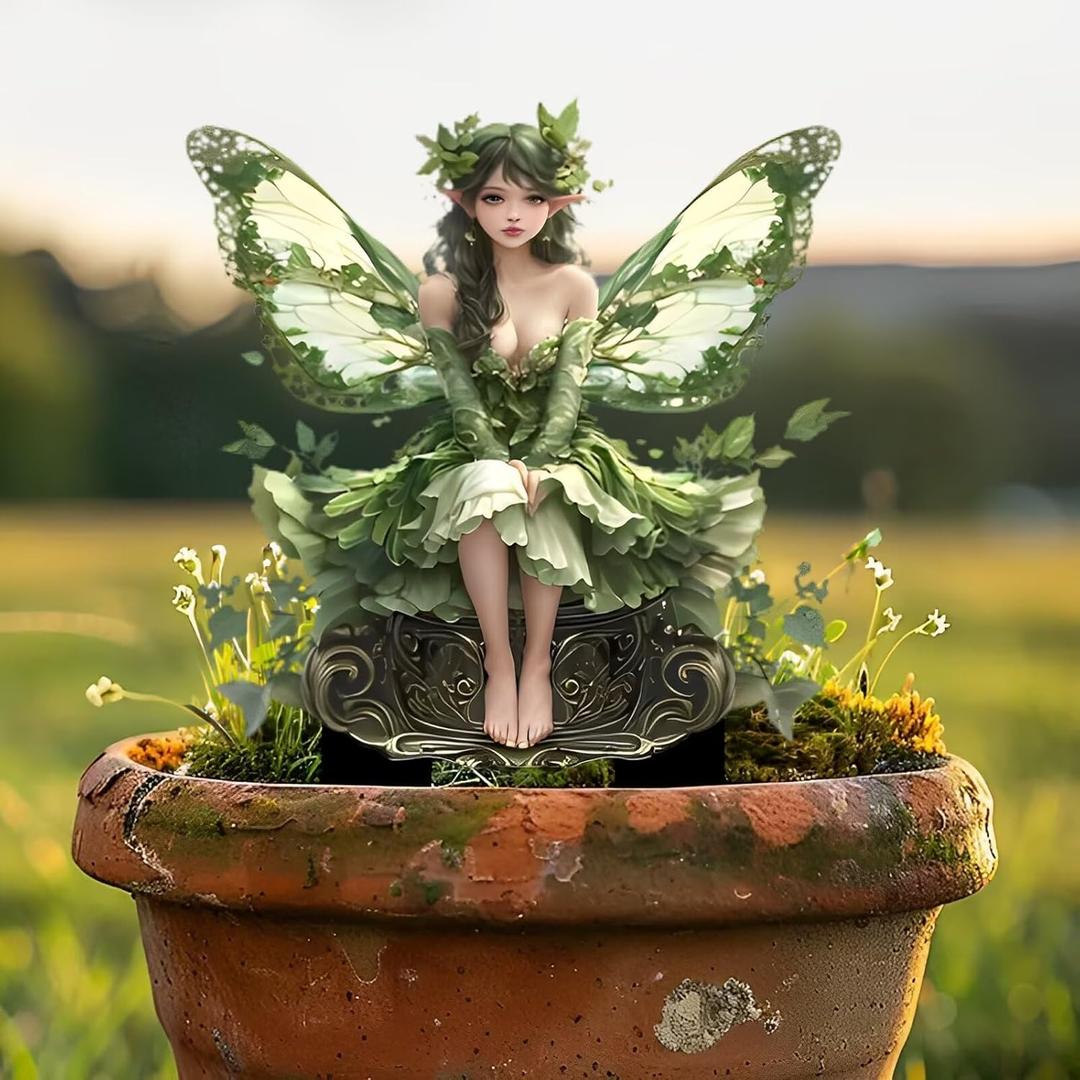 Green Fairy Acrylic Garden Stake, Indoor and Outdoor Garden Acrylic Decoration, Suitable for Flower Pots and Landscape Beautification, Suitable for Courtyards and Lawn