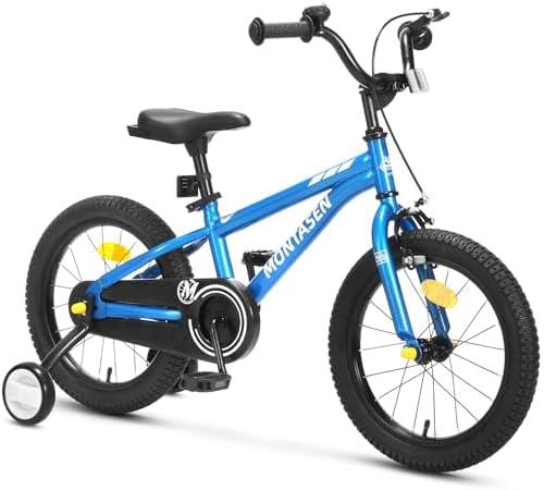 Montasen Kids Bike for 3-10 Years Old, 12 14 16 18 inch Boys Girls Toddler Bike with Training Wheels BMX Style Children Bicycle with Dual Hand & Coaster Brake, Adjustable Seat & Handlebars