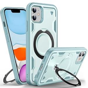 WYUIC Designed for iPhone 11 Magnetic Case, Compatible with Magsafe, 10ft Drop Test Hard Rugged, 360 Rotating Ring Kickstand Heavy Duty Shockproof Protection Phone Case iPhone 11 Cover, Light Blue