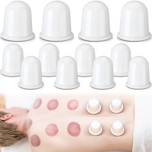 TrelaCo 12 Pcs 2 Size Cupping Therapy Set Silicone Anti Cellulite Cupping Kit for Massage Therapy Cupping Therapy Set Vacuum Suction Cup for Arthritis Relief, Pain Reduction Adults Home Use (White)