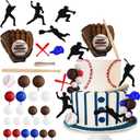 Baseball Cake Topper Baseball Birthday Decoration with Baseball Bat Baseball Glove Baseball Player Red Blue Brown White balls for Baseball Themed Birthday Party